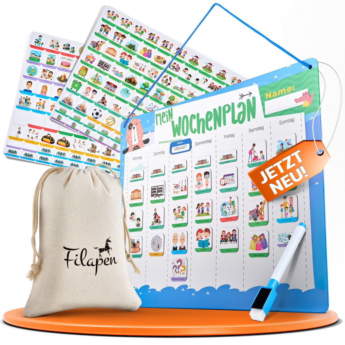Filapen® Kinder Wochenplaner - Montessori Magnettafel inkl. 209 Magnete