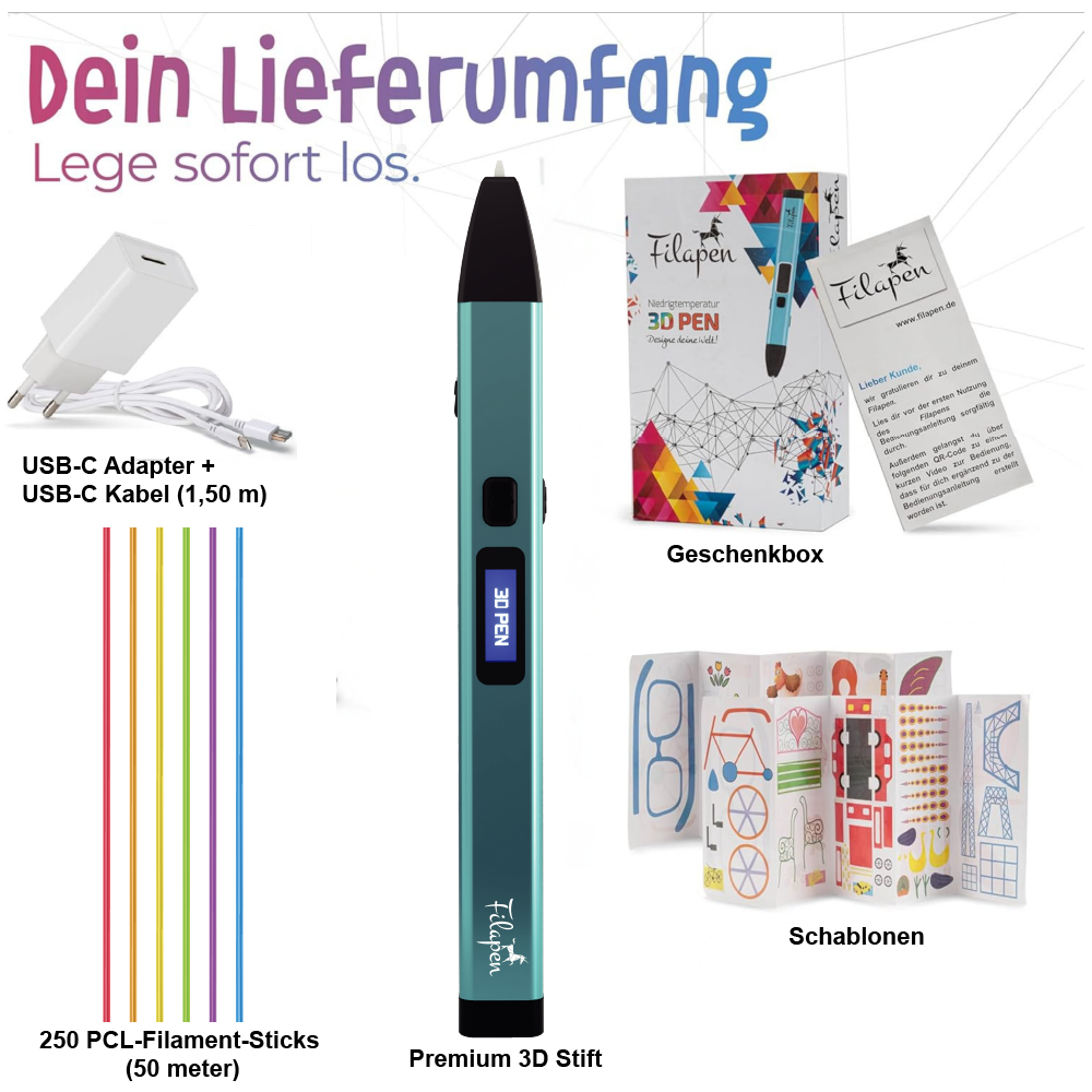 Premium 3D Stift-Set mit 250 PCL-Sticks (50 meter) (Blau)