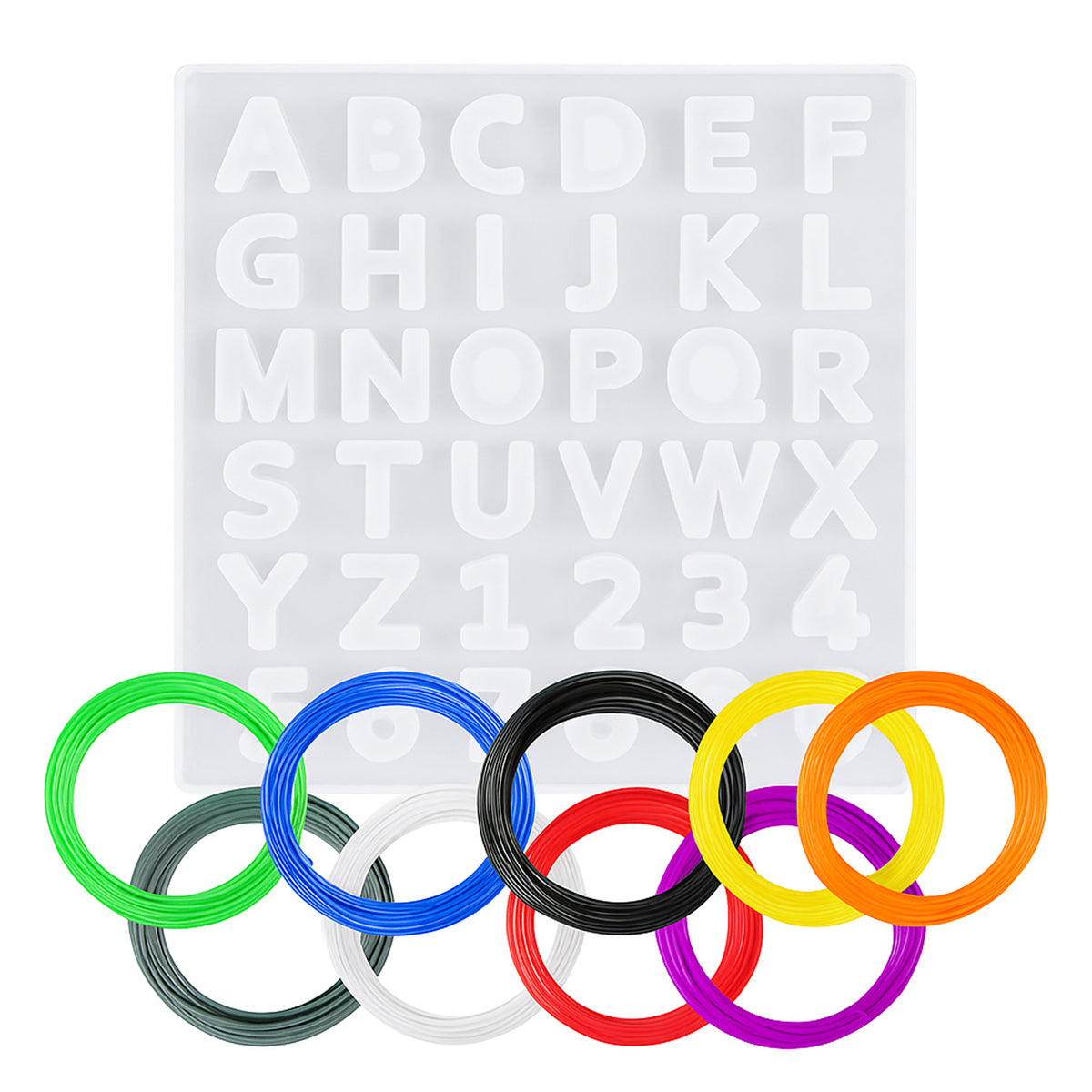 Filapen® Silikonform Alphabet und Zahlen inklusive 10 x 5m PCL-Filament