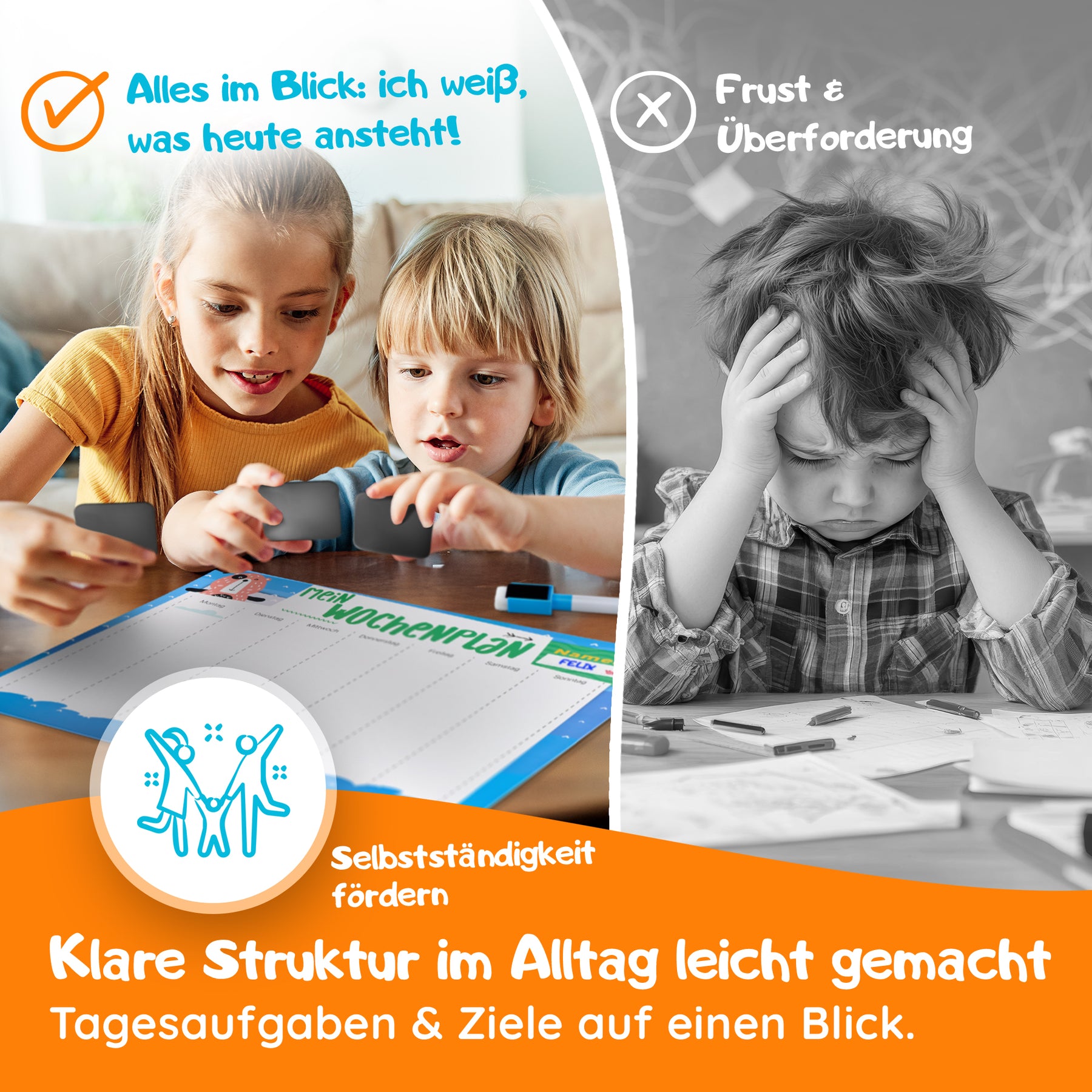 Filapen® Kinder Wochenplaner - Montessori Magnettafel inkl. 209 Magnete