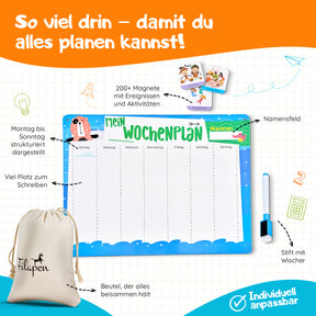 Filapen® Kinder Wochenplaner - Montessori Magnettafel inkl. 209 Magnete