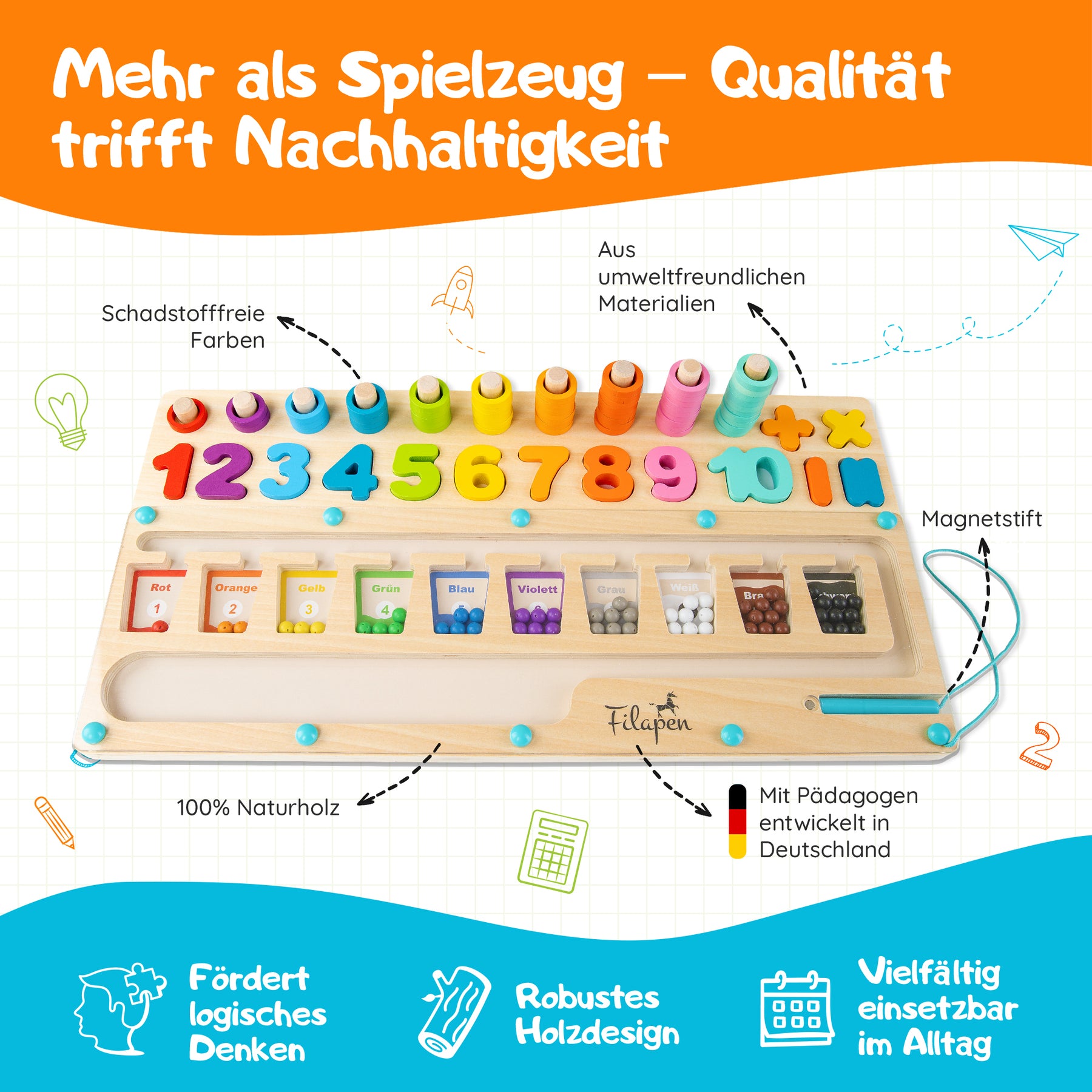 Filapen® Montessori Motorikspielzeug - Magnetspiel aus Holz