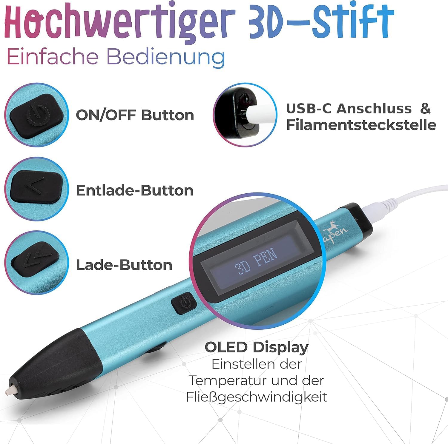 Premium 3D Stift-Set mit 250 PCL-Sticks (50 meter) (Blau)