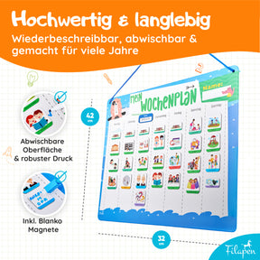 Filapen® Kinder Wochenplaner - Montessori Magnettafel inkl. 209 Magnete